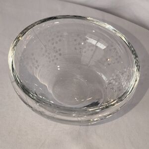 Krosno Poland Crystal Bowl Milled Top Etched Dots Heavy Thick Art Glass Dish